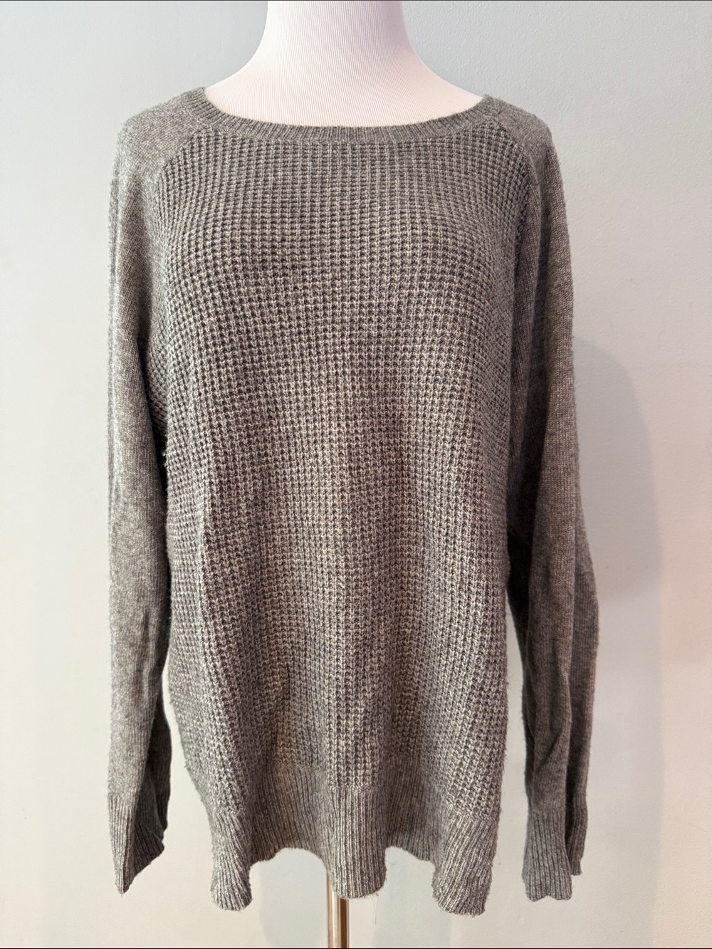 J. Crew Heather Gray Waffle-Knit Scoopneck Sweater